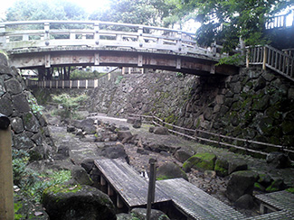 旧流路の窪地を整備した音無親水公園。緑陰に囲まれた園内はすぐ脇を明治通りが通る都心の公園とは思えない落ち着いた雰囲気を醸している。