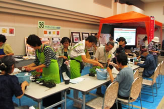 かつしか花いっぱいのまちづくり推進協議会のブースでは、来場者に苗の植え替えを体験してもらった。