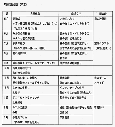 表：年度当初に立てた、年間活動計画（案）