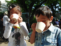 屋上菜園で育てたミントを使った砂糖たっぷりのハーブ茶で、ティータイム