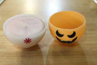 ロウで作ったアウターに溶かしたロウを流し込んで作る廃食油キャンドル