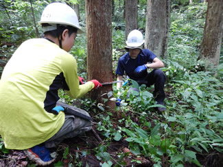 中学生を指導する高校生。頼りになる“先輩”たちだ。